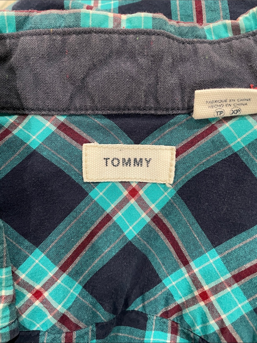 Tommy Plaid Button-Up Shirt in Teal and Navy